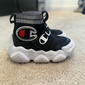 Champion Kids’ High-Top Sneakers - Size 5 - Black/White/Red - Used